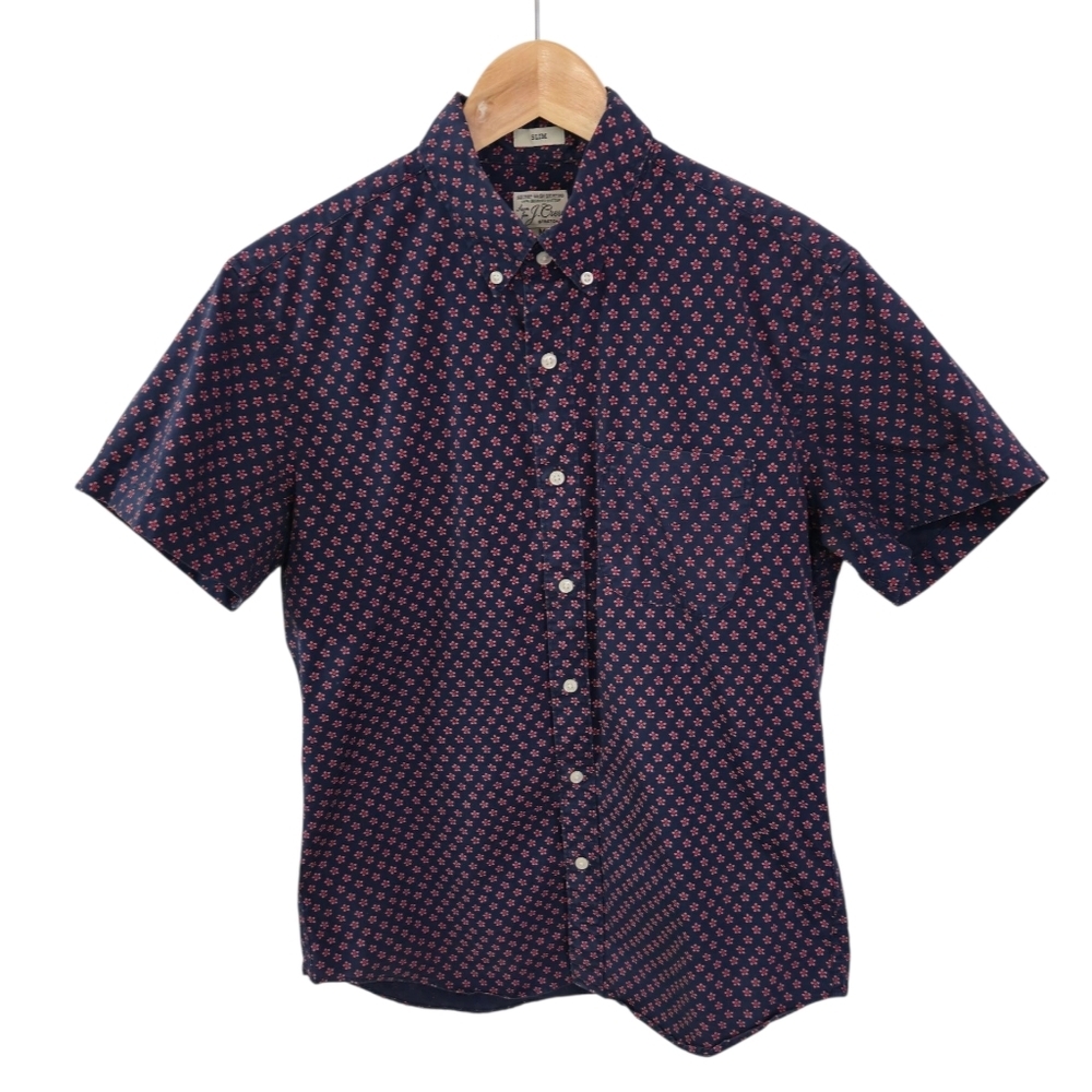 J. Crew Men's Secret Wash Stretch Short Sleeve Floral Shirt Blue Red Size Medium